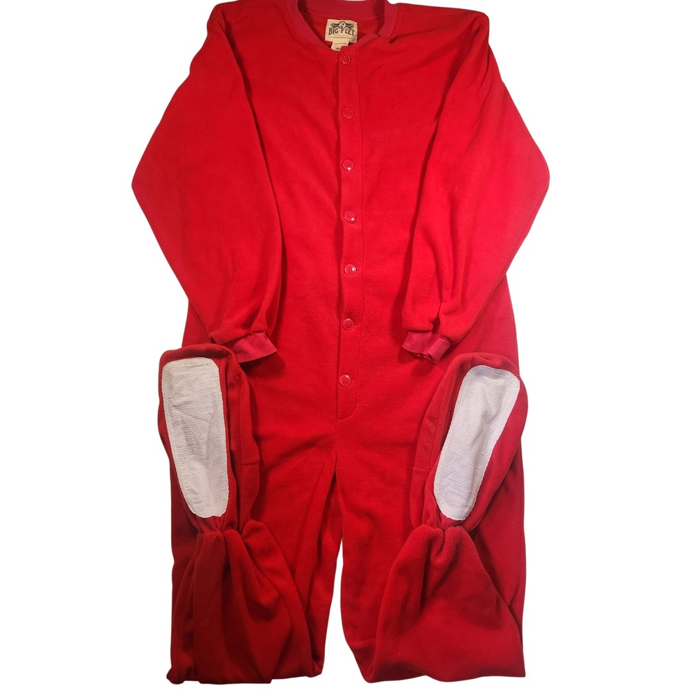 Big Feet Pajama Co Red Fleece Footed Onesie Pajamas Drop Seat Mens Large PJ L
